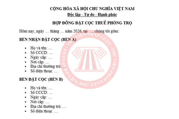 Mẫu hợp đồng đặt cọc trọ minh bạch chi tiết các điều khoản